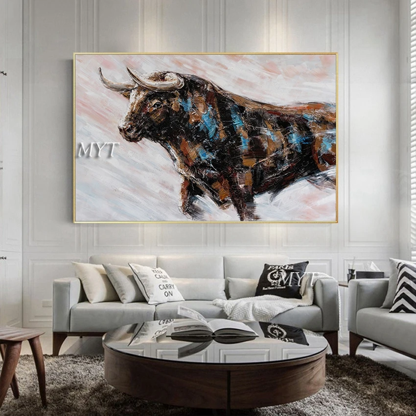 

100% ручная роспись текстуры абстрактный 3D нож Bullfight масляная живопись Настенный декор холст животное картина рукоделие спальня настенный Де...