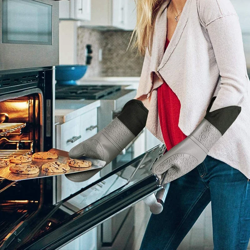 

1 Pair Oven Gloves with Quilted Liner,Heat Resistant Waterproof Kitchen Gloves,for Cooking BBQ Baking and More