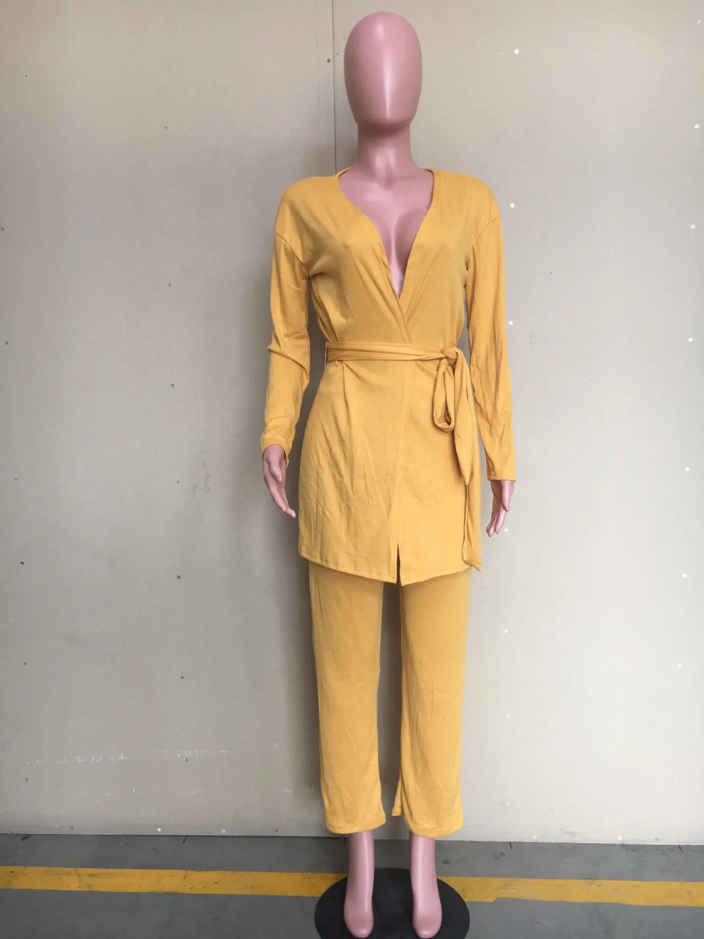 

Autumn Women's Set Tracksuits Long Sleeve Sashes Long Cardigan And Wide Leg Pants Suits Two Piece Sets Sweatsuit Casual Outfits