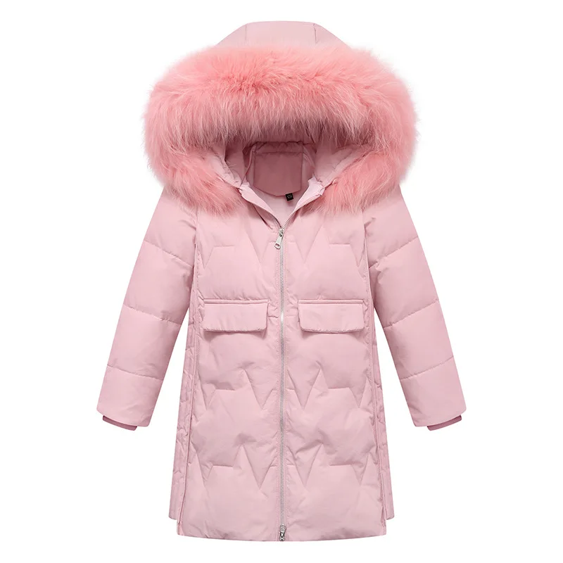 Детский пуховик плотное теплое пальто для девочек цвет белый розовый бежевый