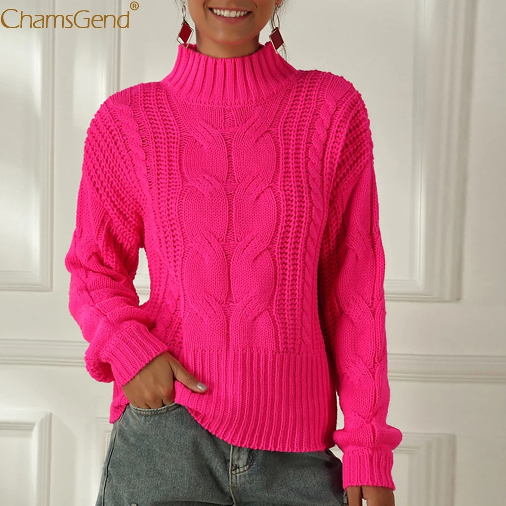 Толстый зимний женский свитер вязаные Джемперы для женщин Розовый пуловер