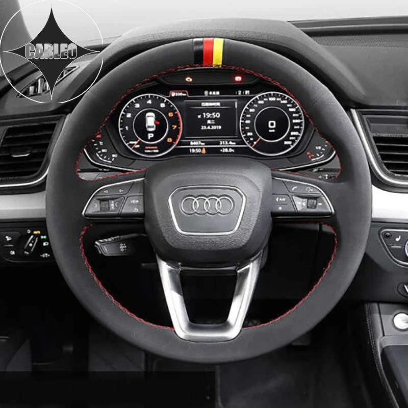 

DIY Car Steering Wheel Cover for Audi Q5 2017-2019 Genuine Suede Leather Custom Hand Stitching Holder Top Layer Wrap
