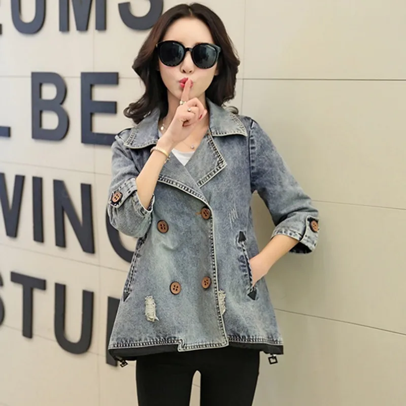 Женская короткая джинсовая куртка свободная осенне-Весенняя Базовая с рукавом 3/4