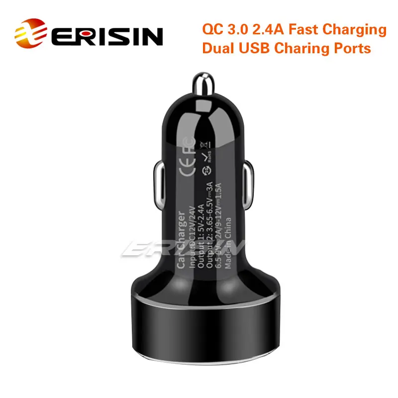 Быстрое Автомобильное зарядное устройство Erisin ES050 QC 3 0 для путешествий с двумя usb