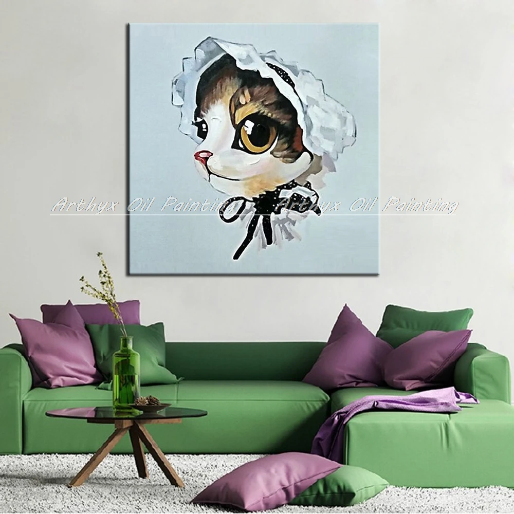 Картины Arthyx ручная роспись мультяшный Кот животные картины маслом на холсте