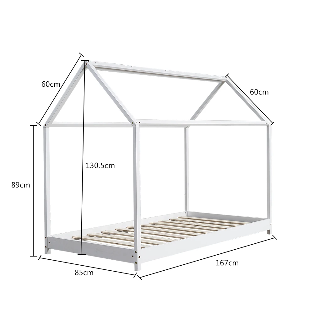 Сосновая детская кровать 85X167 см в форме дома белая или натуральная с защитой