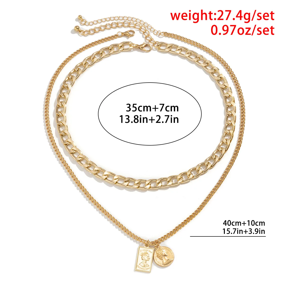 

Retro Embossed Portrait Geometric Square Brand Necklace Women Trendy Metal Alloy Hollow Necklace Jewelry