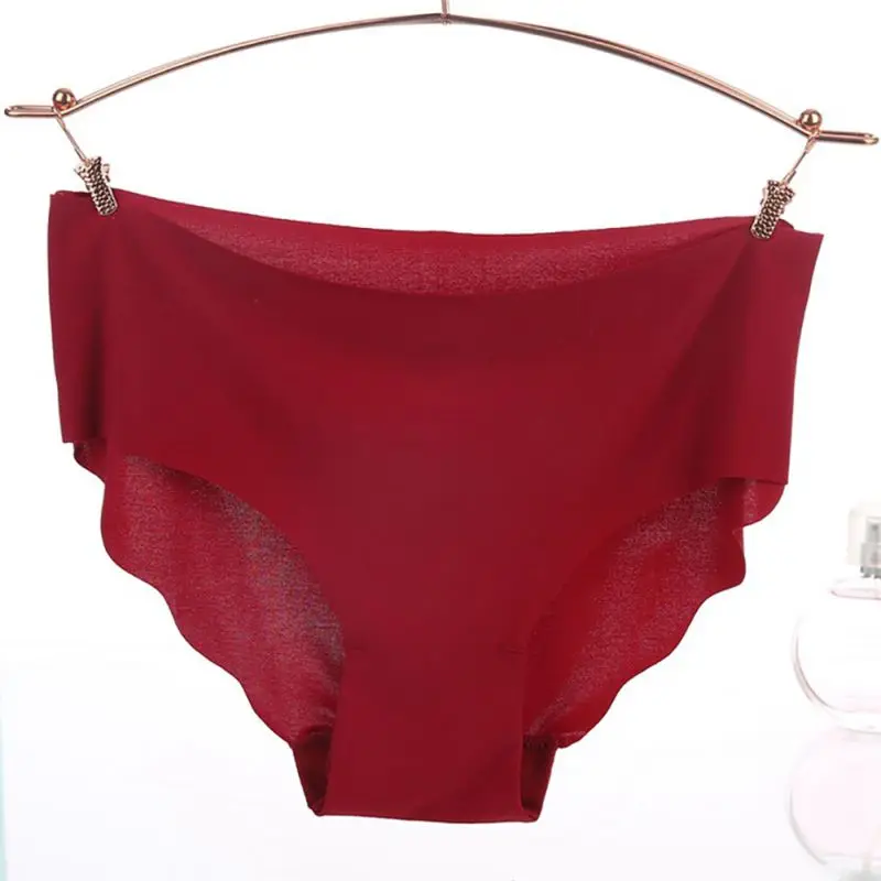 

Women Seamless Panty Ultra-thin Underwear Female Solid Color Panties Intimates Breathable Wavy Edge Briefs Plus Size