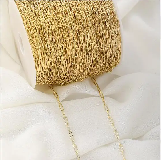 

14K Real Gold Copper Metal Plated Brass Cuban Chain 1 Meter For Jewelry Making DIY Necklace Earrings Bracelets Chain Spool