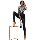 Брюки женские из искусственной кожи, с высокой талией, черные, Осень-зима, 2021