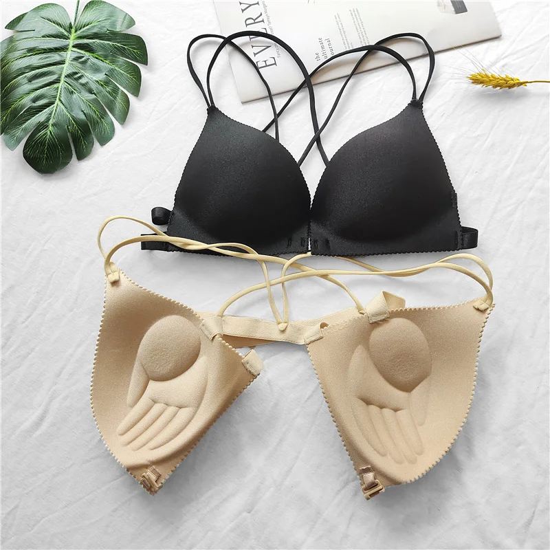 Тонкий бюстгальтер с лямками и двойными женский сексуальный перекрестными