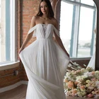 Летнее пляжное свадебное платье с открытыми плечами трапециевидной формы со шлейфом, плиссированное шифоновое богемное свадебное платье 2021