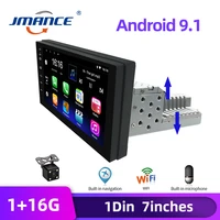 jmance adjustable 1din fm 7 inch car stereo radio android 9 1 contact screen 1080p car radio player quad core gps navigation
