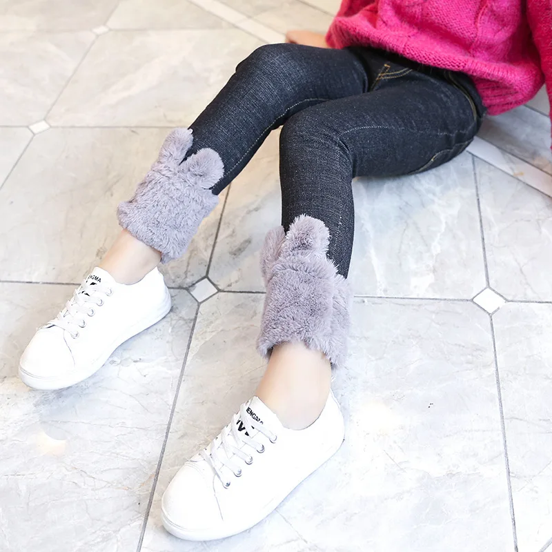 Winter Clothing Girls Pants Skinny Jeans Plush Warmth Elastic Denim Fur Leggings Girl's Pencil Baby Child's Trousers | Детская
