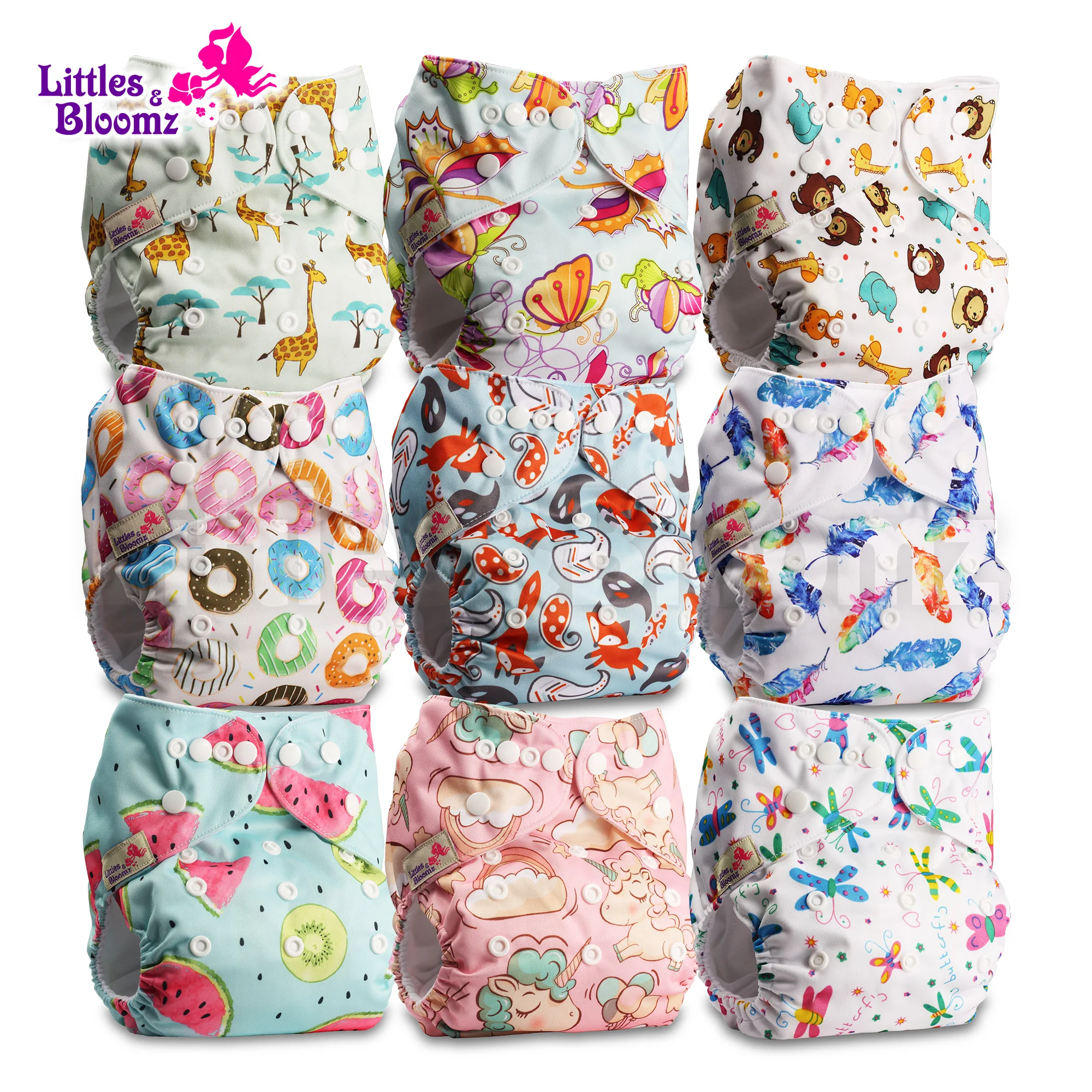 [Littles & Bloomz] 9 шт./компл. Детские Моющиеся Многоразовые настоящие тканевые Чехлы для