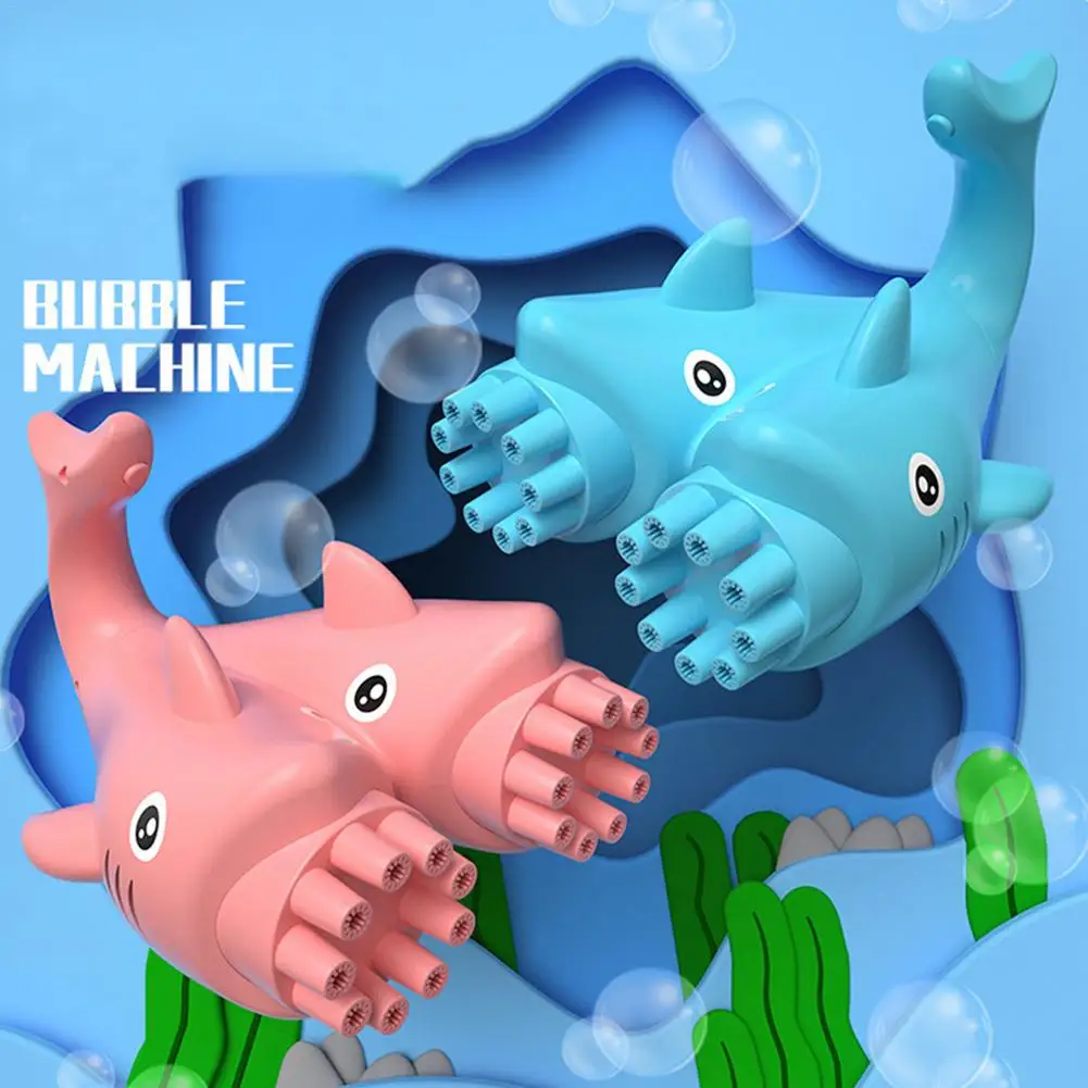

18 Holes Bubble Machine Gatling Bubble Machine 15 Holes Automatic Bubble Gun Toys Shark Dolphin Double Headed Bubble Maker