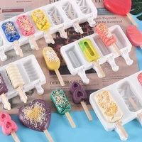silicone ice cream mold diy homemade popsicle moulds freezer 4 cell small size ice cube tray popsicle baking tools