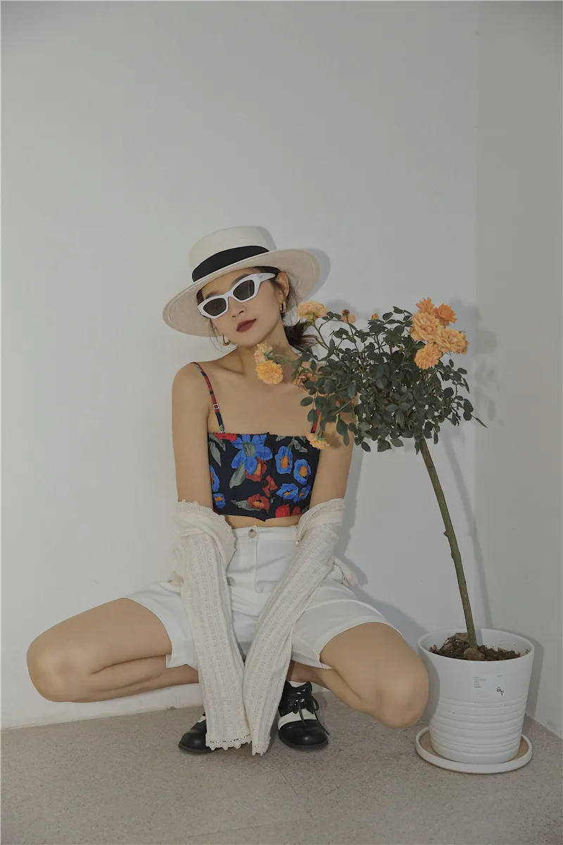 

Floral Crop Top Summer Bustier Top Print Cami Top Croptop Backless Spaghetti Strap 2020 Short Bralette Tube Top T676