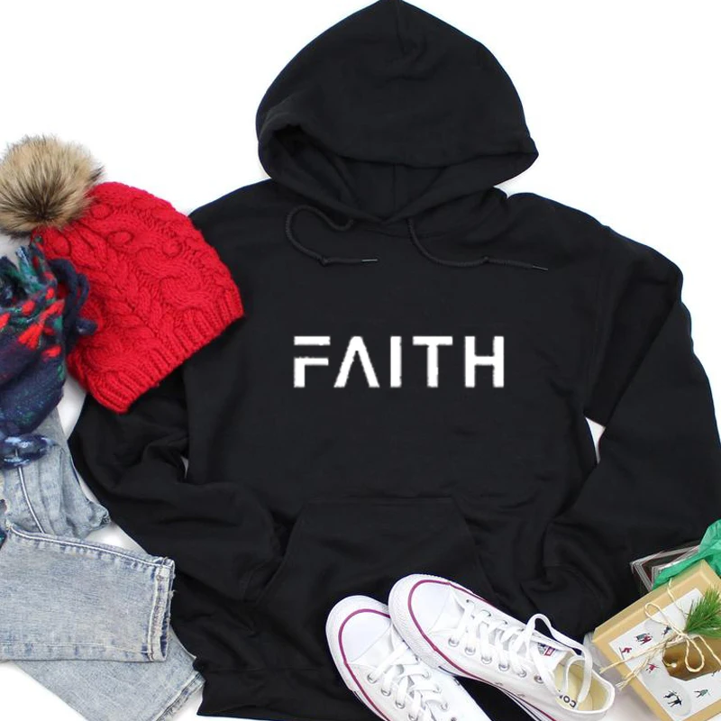 Женские толстовки с капюшоном и надписью Faith повседневные Пуловеры большого