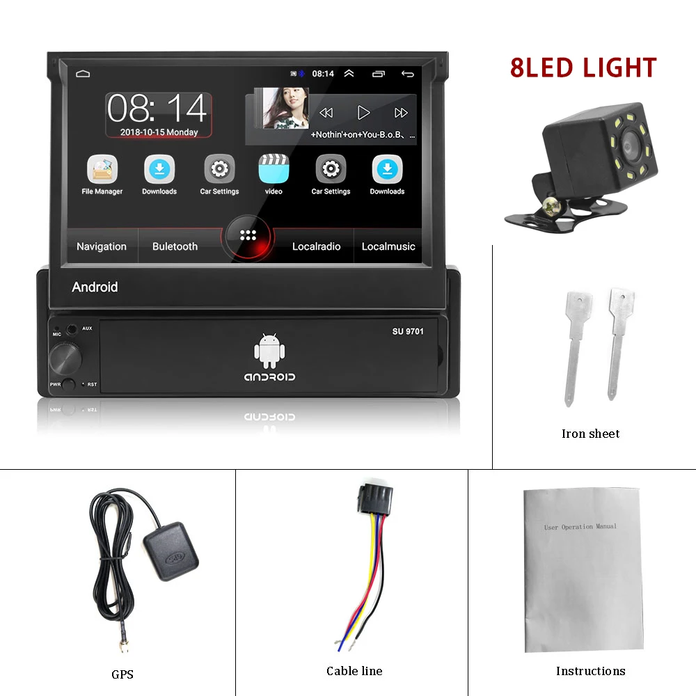 with 8 IR camera 7 дюймов Android автомобильный Радио Стерео gps навигация сабвуфер Bluetooth USB SD 2 Din сенсорный автомобильный мультимедийный плеер аудио плеер авторадио - Color: with 8 IR camera