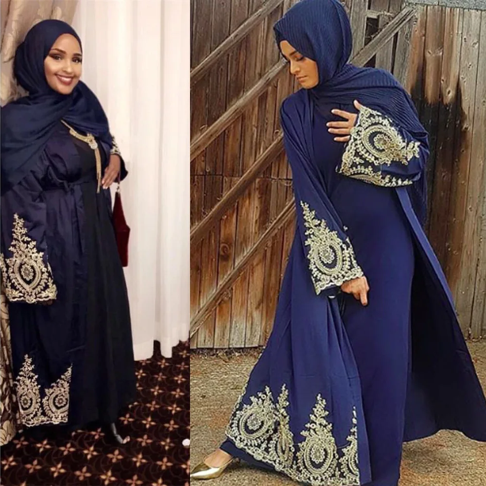 

Dubai Muslim Dress Lace Kaftan jilbab Abaya Robe Lace-up Hijab Dresses Outwear Tunic Middle East Arab Jubah Islamic Clothing