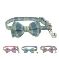 fresh plaid cat collar adjustable pastoral style removable bow comfortable pet dogs collars walking run cats chain pet accessory