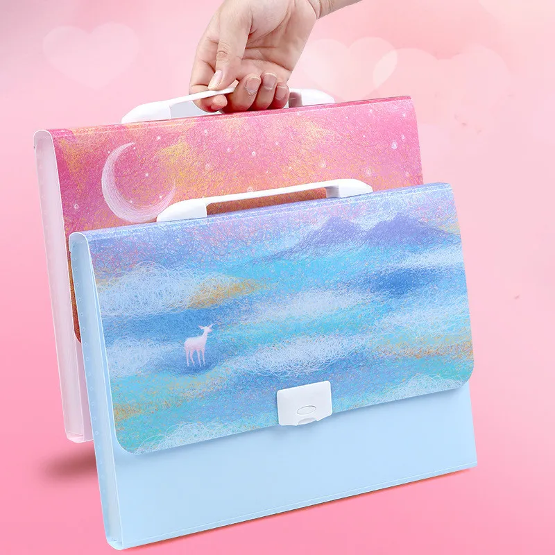 

Kawaii Rainbow Elk A4 Expanding Wallet File Folder Organizer Girl Student Gift Document Bag Box Cute Office Stationery Supplies