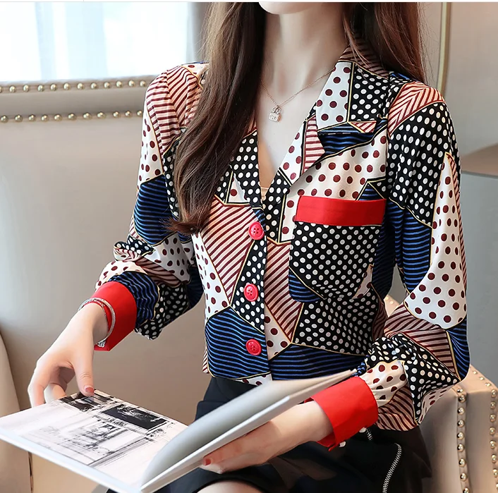 Dingaozlz blusa feminina Женские повседневные топы модная блузка с принтом корейская модная женская одежда шифоновая рубашка - Цвет: blue