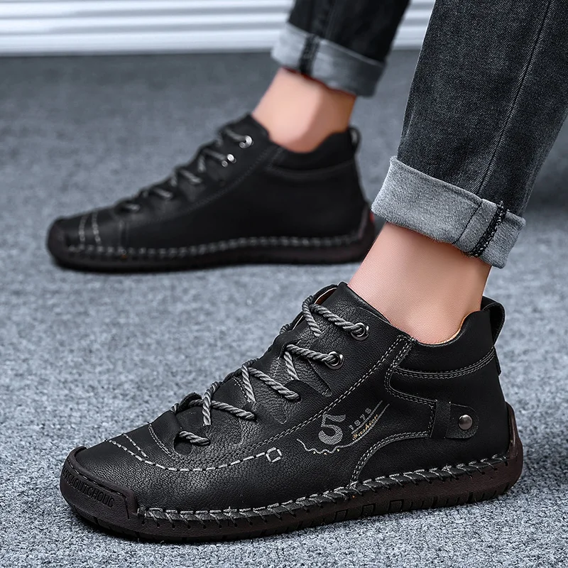 UEXIA мужские зимние ботинки с мехом теплые модная мужская обувь кожаные ботильоны