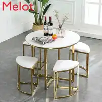Luxury European-Style Iron Tea Table Living Room Balance round Table Marble Simple Glass Chair Combination Home Decoration