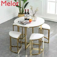 luxury european style iron tea table living room balance round table marble simple glass chair combination home decoration