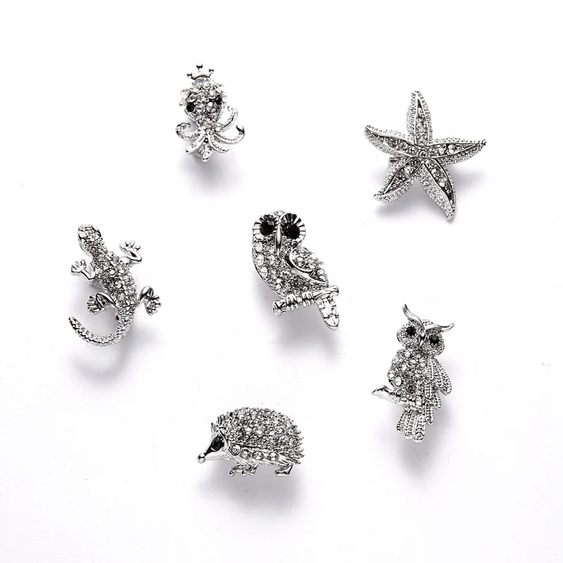 2022 серебряный цвет стразы животное сова брошь для женщин булавки ящерица Морская