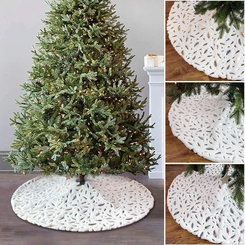 Белая юбка для рождественской елки фартук с бронзовыми перьями украшения