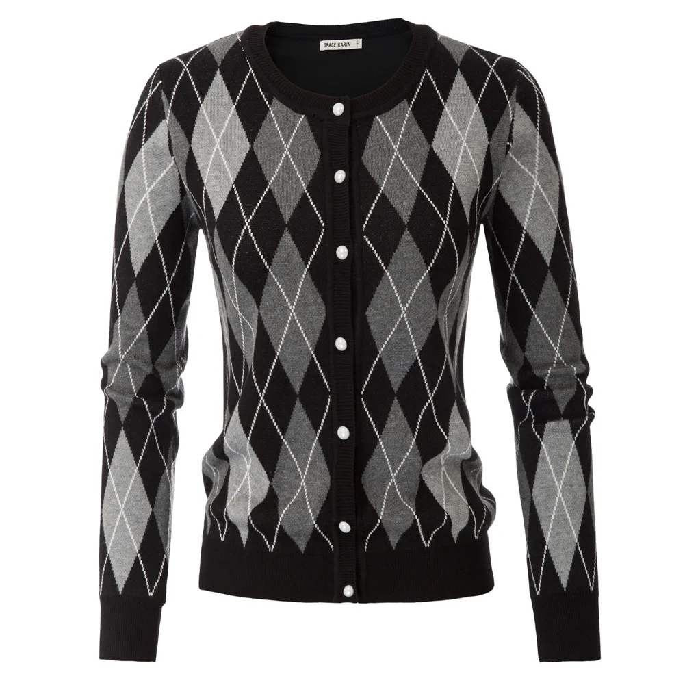 Grace Karin женский свитер весна осень топы одежда Алмазный Узор кардиган трикотаж
