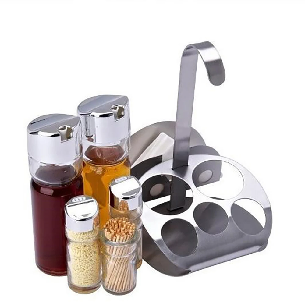 New Arrival 5Pcs Kitchen Glass Spices Bottles Toothpick Holder Seasoning Storage Rack Set | Дом и сад