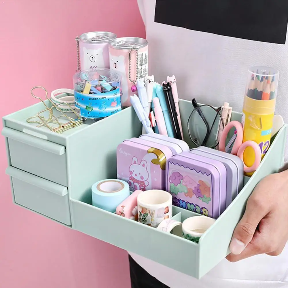 

Creative Multi-function Penholder Desktop Debris Cute case Box Desk Desk Storage Drawer Pen Organizer estojo escolar trousse