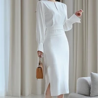 elegant lady casual long sleeved office lady runway designer high fashion new dress