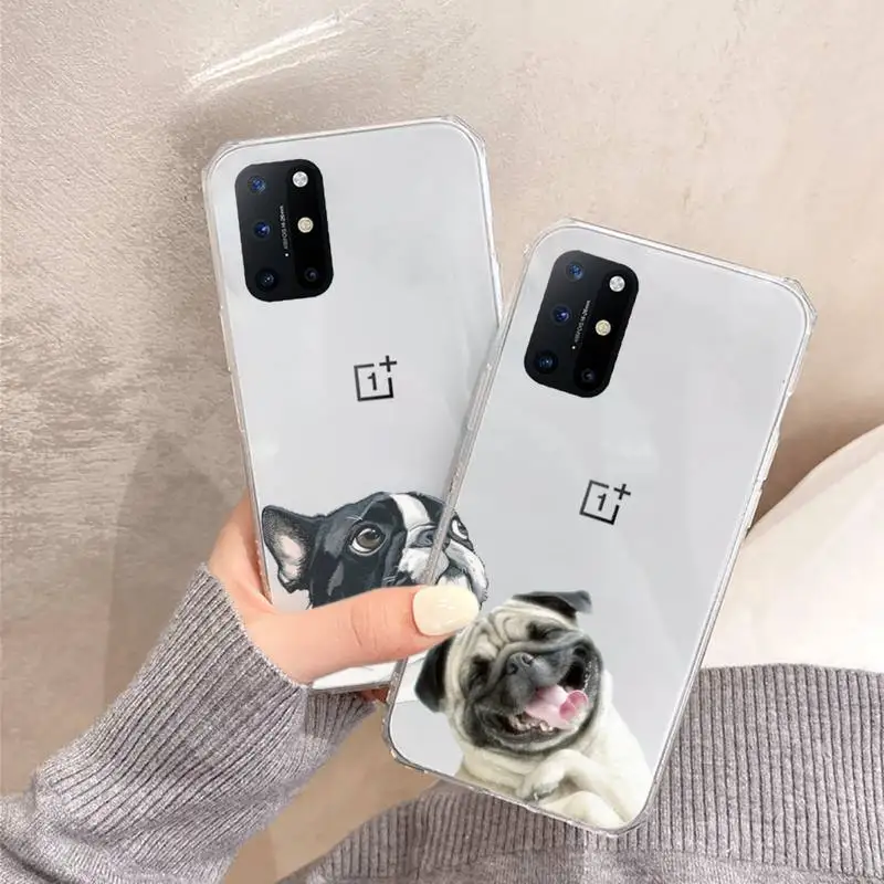 

Cartoon Pug Dog French Bulldog Phone Case Transparent for OnePlus 7 9 8 t pro