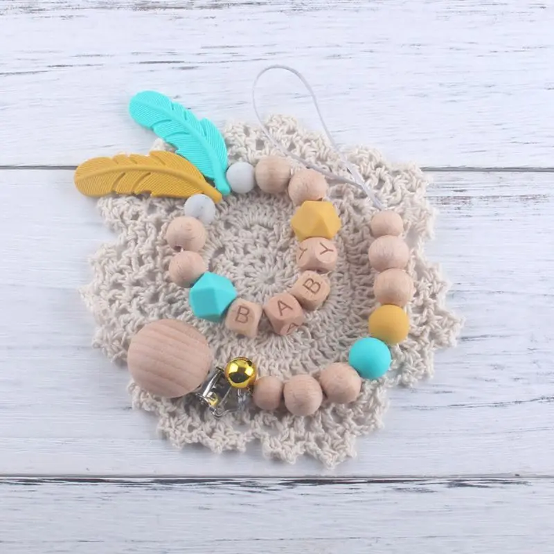

2Pcs Pacifier Clip Chain Feather Molar Bracelet Set Nipples Holder Infant Teether Teething Soother Toys Gifts