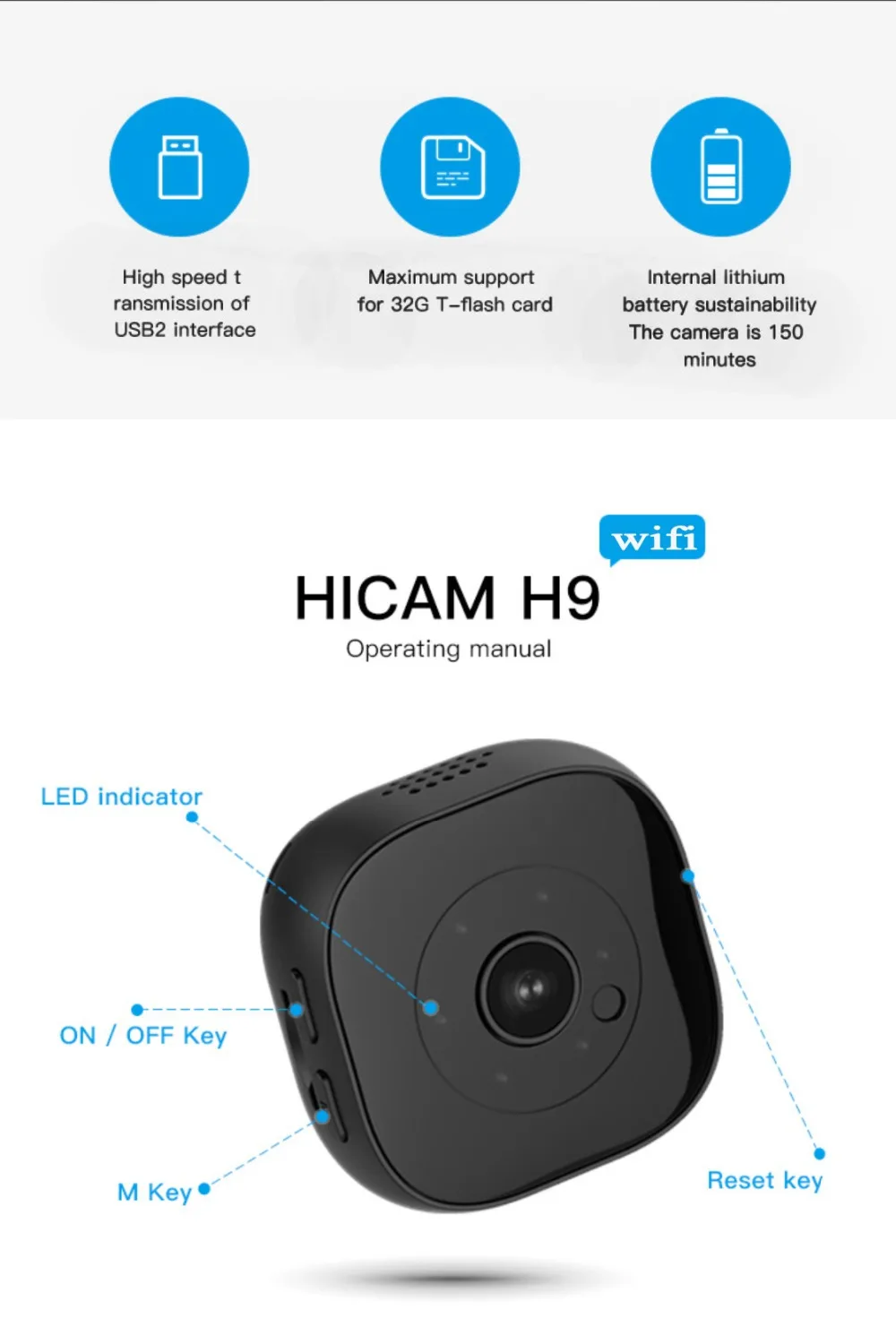 Беспроводная мини-камера с Wi-Fi HD 1080 P, умная ip-камера с функцией ночного видения и функцией обнаружения движения, поддержка приложения, дистанционное управление монитором, скрытая карта TF 64G