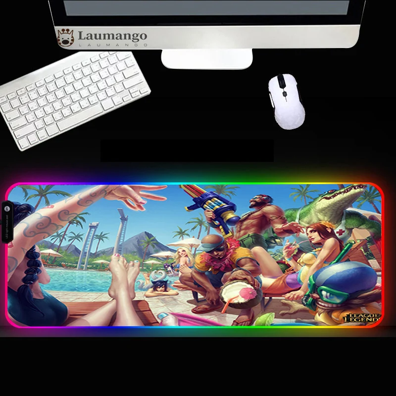 

LOL Anime Girl RGB Mouse Pad Gamer Colorful Led Computer Mousepad PC Seven Colors Lighting Mouse mat
