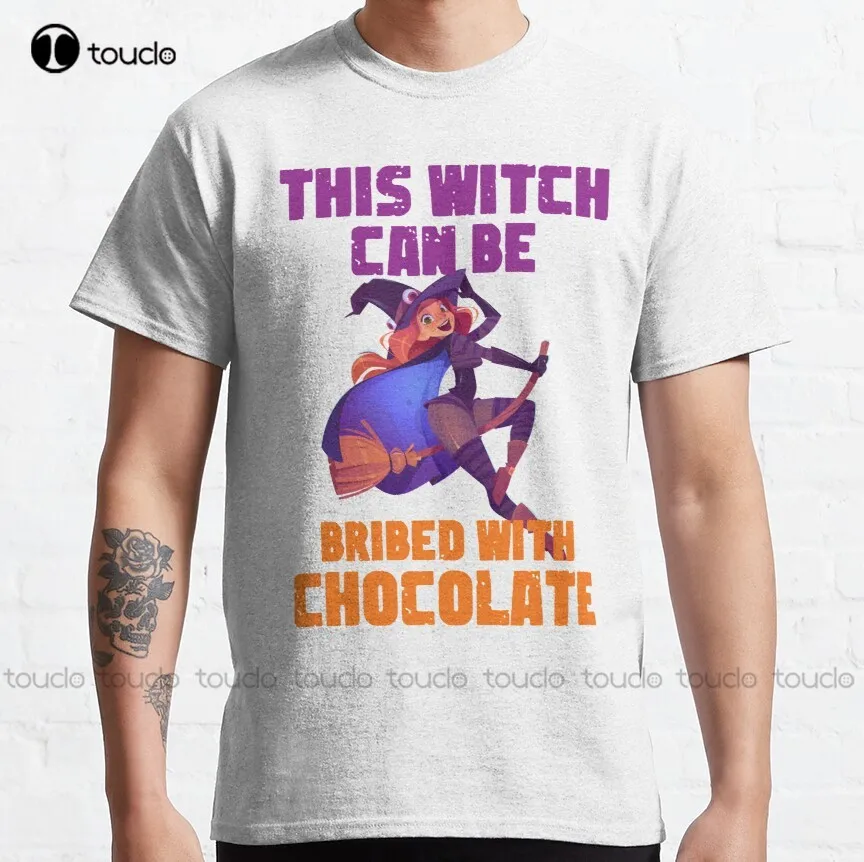 

This Witch Can Be Bribed With Chocolate Halloween Classic T-Shirt Family Shirts Fashion Funny New Custom Aldult Teen Unisex Tee