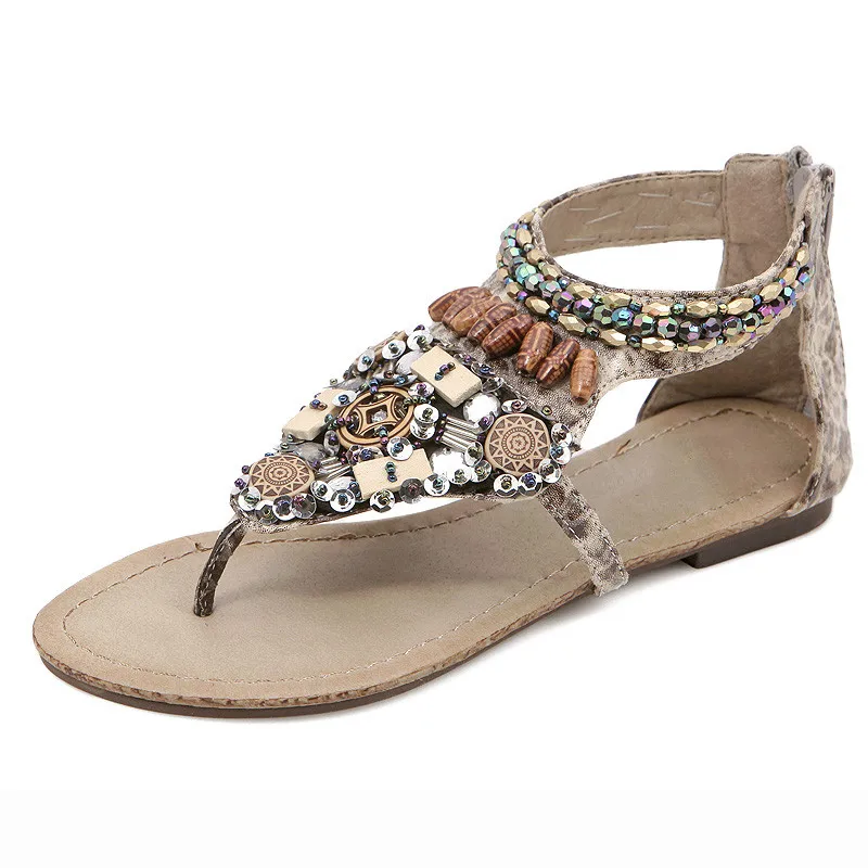 Летняя обувь 2020 года Женские сандалии Богемные с бусинами и кристаллами