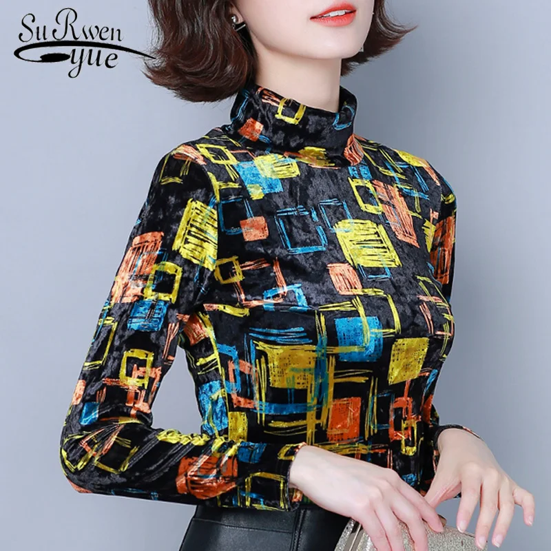 Женская водолазка с длинным рукавом облегающая блузка принтом пуловер размера