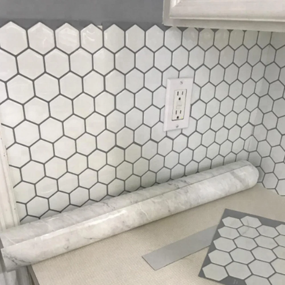 4 шт. 3D мозаика белая виниловая наклейка шестигранная самоклеящаяся плитка для