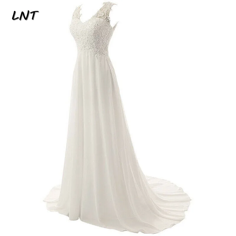 Цветочные v образным вырезом длинные шифоновые пляжные свадебные платья невесты