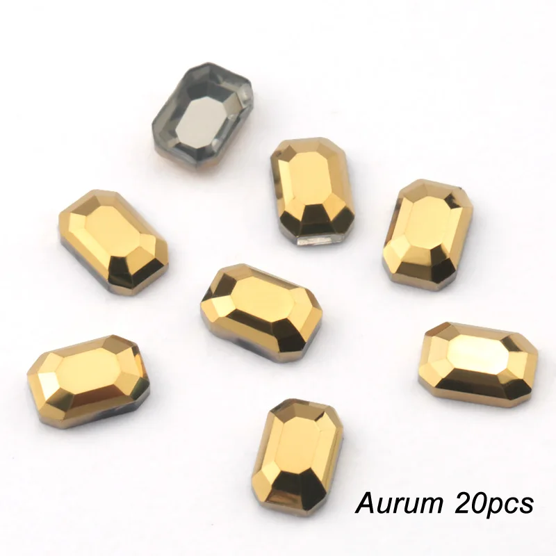 20 pcs Nail Art Rhinestones Flat Back Rectangle Shape Glass Crystal stone For 3D Nail Design Art Rhinestones Decorations - Цвет: aurum