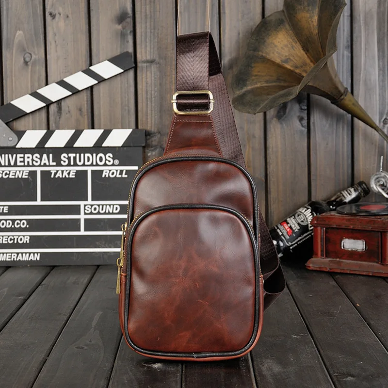 Винтажная коричневая Диагональная Сумка через плечо Мужская нагрудная сумка из