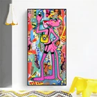 Цветные граффити, рок, мультфильм, Розовая пантера, поп-постер, печать на холсте, живопись, настенное искусство, картина для гостиной, украшение для дома