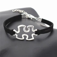 10pcs fashion puzzle piece charm leather bracelets for women men autism awareness bracelet bangle chain friends jewelry gifts